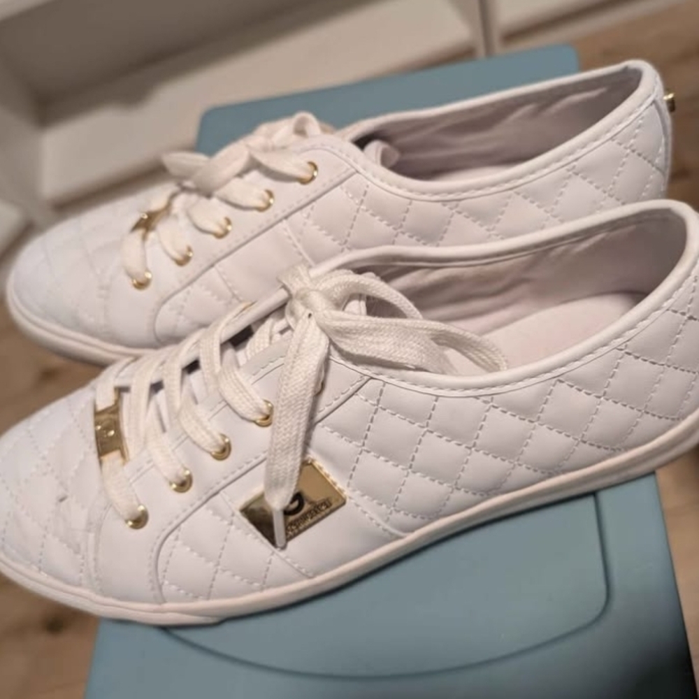 GBG Los Angeles Quilted White Sneakers with Gold Details